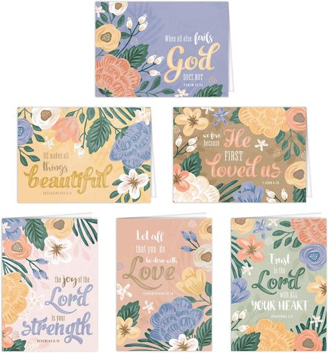 Amazon.com : Floral Christian Notecard Assortment / 4 7/8" x 3 1/2" Blank Folded Cards With White Envelopes / 24 Greeting Cards / 6 Unique Pastel Designs : Office Products Christian Greeting Cards, Confirmation Cards, Modern Floral Design, Pastel Designs, Christian Cards, Scripture Cards, Pastel Flowers, Card Illustration, Modern Floral