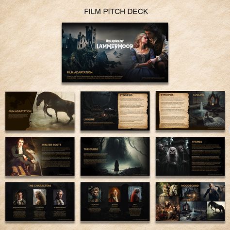 For The Bride of Lammermoor Film, we used dark, haunting imagery and bold typography to capture the essence of the story’s gothic romance. From the logline to the mood board, every detail matters. Ready to get your next film pitch deck designed? 🎬 . . . . . . . . #FenallLotiya #PitchDeckDesigner #PitchDecks #FilmPitchDeck #FilmPresentationDesign #MoviePitch #HollywoodPitchDeck #CinematicDesign [ Film Pitch Deck Design | Cinematic Pitch Deck | Presentation Design | Netflix | Hollywood Film | ... Deck Presentation Design, Film Pitch Deck, Pitch Deck Design, Pitch Deck Presentation, 3d Movie, Walter Scott, Next Film, Hollywood Film, Gothic Romance