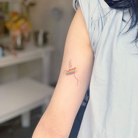 Pride Ally Tattoo Ideas, Pride Month Tattoos, Subtle Rainbow Tattoo, Simple Pride Tattoos, Love Is Love Tattoo Pride, Pride Flag Tattoo, Rainbow Tattoos Pride, Queer Tattoos For Women, Lgbtq Tattoos Ideas