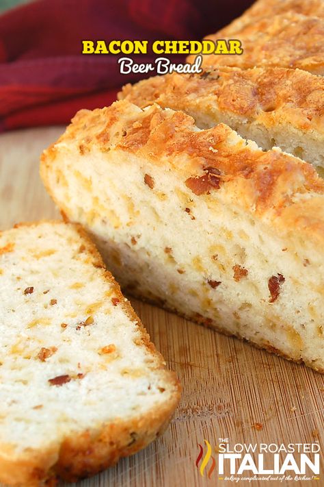 Bacon Cheddar Beer Bread #recipe #norise #bread Cheddar Beer Bread, Butter Burgers, Sides Dishes, Knead Bread Recipe, The Slow Roasted Italian, Homemade Breads, Biscuit Bread, Biscuit Rolls, Tastefully Simple