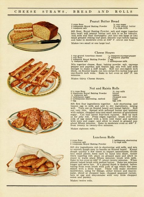 Vintage Recipes Bread and Rolls - Old Design Shop Blog Cookbook Pages, Peanut Butter Bread, Cheese Straws, Butter Bread, Vintage Cooking, Printable Vintage, Retro Recipes, Vintage Cookbooks, Old Recipes