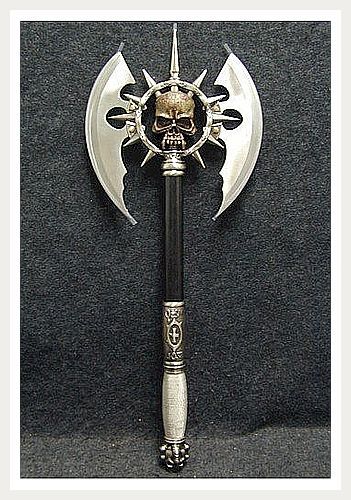 BladesUSA SW-710 Fantasy Axe 25-Inch Overall Machado Viking, Dual Blades, Medieval Battle, Skull Sketch, Collectible Display, Blacksmith Shop, Best Photo Background, Fantasy Props, Fantasy Battle