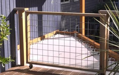 Here's a great tutorial by BYOT for building your own beautiful, simple and inexpensive sliding gate. Sliding Dog Gates Outdoor, Porch Sliding Gate, Diy Pet Gate Outdoor, Sliding Dog Gate Outdoor, Diy Gate For Deck, Sliding Deck Gate Diy, Sliding Outdoor Gate, Diy Sliding Gate Outdoor, Sliding Gate For Deck