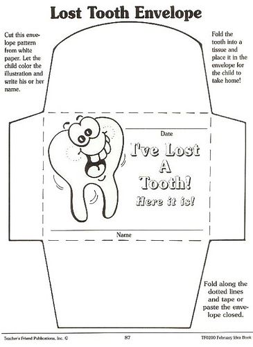 Lost_tooth_envelope | selfhelpcommunithelper | Flickr Dental Awareness, Tooth Fairy Pillow Diy, Tooth Party, Tooth Fairy Receipt, School Nurse Office, Body Preschool, Tooth Fairy Certificate, Envelope Pattern, Paper Bag Puppets