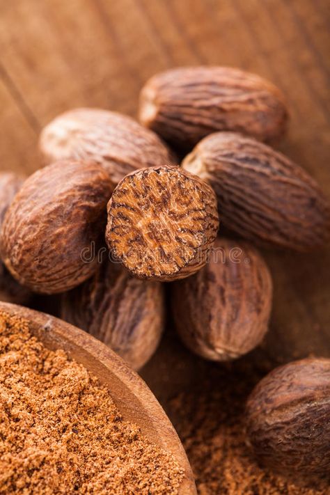 new link Nutmeg Spice, Ground Nutmeg, Muscat, Wooden Spoon, Almond, Stock Images, Herbs