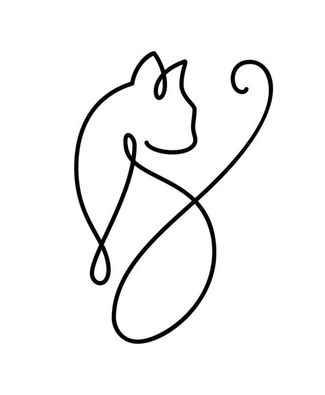 Cat One Line Drawing, Minimalist Cat Tattoo, One Line Animals, Cat Line Drawing, Cat With Heart, Line Vector, Logo Minimalist, Abstract Hand, One Line Drawing