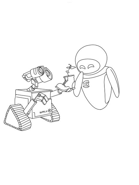 Wall E And Eve Painting Easy, Wall E Sketch Drawings, Wall·e And Eve Drawing, Marvel Tattoo Stencils, Wall E Coloring Pages, Mike And Sully Tattoo, Walle And Eve Drawing, Wall E And Eve Tattoo, Minimal Disney Tattoo