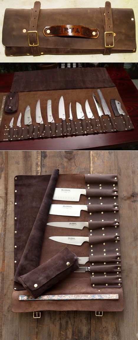 A Look at Knife Rolls - Core77 Bushcraft Tools, Leather Knife Roll, Chef Knife Bags, Global Knives, Camping Box, Leather Pearl Necklace, Knife Bag, Chef Tools, Knife Roll