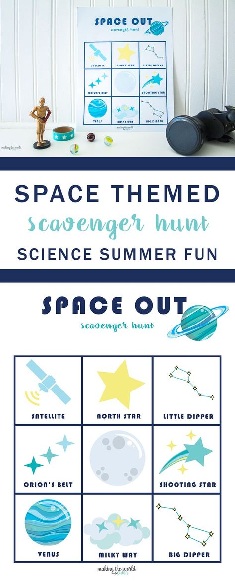 Space Themed Scavenger Hunt | Get your space loving kids out of the house with this space scavenger hunt. Space Themed Scavenger Hunt, Space Treasure Hunt, Space Scavenger Hunt, Space Scavenger, Looking At The Sky, Space Preschool, Scavenger Hunt Printable, Diy Crafts Ideas, Scavenger Hunt Birthday