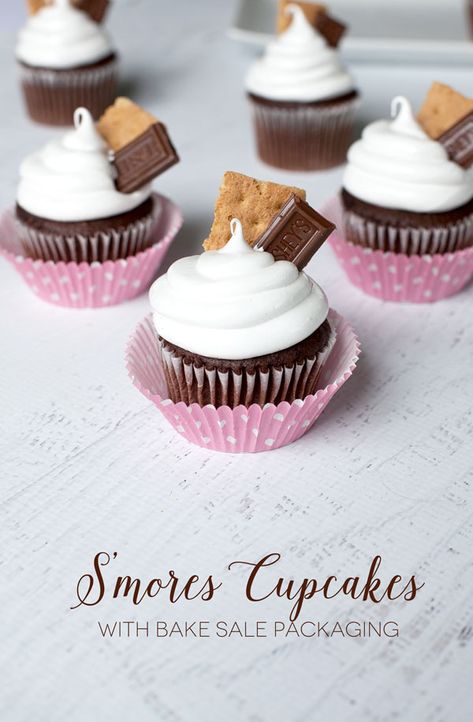 Bake Sale Recipe Winner: S'Mores Cupcakes - Frog Prince Paperie Bake Sale Treats, S Mores Cupcakes, Bake Sale Packaging, Cupcake Cream, Chocolate Bar Wrapping, Smores Cupcakes, Bake Sale Recipes, S'mores, Pumpkin Cake