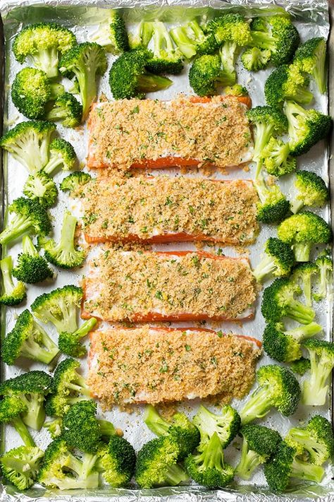 Parmesan Crusted Salmon & Broccoli {One Pan Recipe!} - Cooking Classy Healthy Salmon Dinner, Salmon Broccoli, Parmesan Crusted Salmon, Salmon And Broccoli, Garlic Butter Salmon, Sheet Pan Suppers, Sheet Pan Dinners Recipes, Crusted Salmon, Healthy Salmon