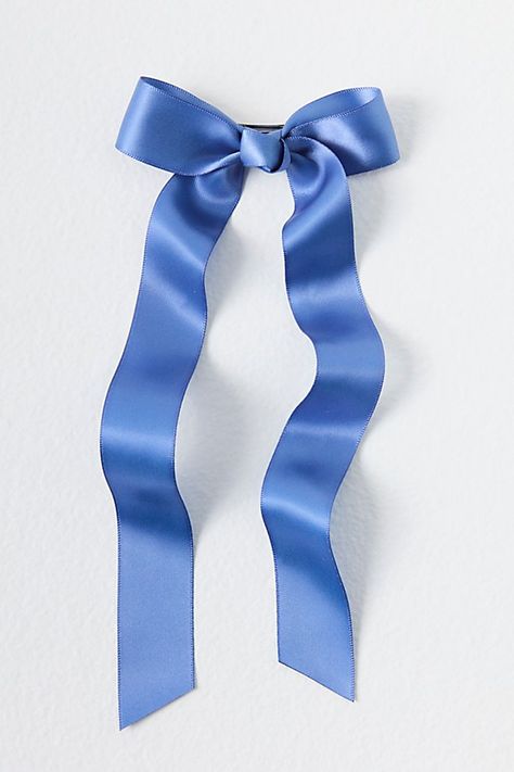 Put the finishing touch on your tresses with this feminine accessory that features a dainty satin bow with an easy clip closure for all-day wear. | Petite Bow by Free People in Blue Blue Bow Aesthetic, Elegant Blue Mini Dress With Bow, Bow Stacking, Ganni Girl, Meeting Celebrities, Blue Party Bow With Ribbon, Classic Blue Satin Bow, Collage Items, Money Wedding