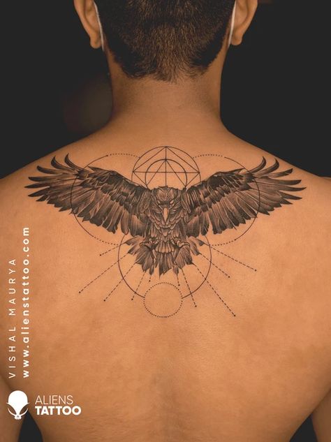 Back Eagle Tattoo Men, Hawk Neck Tattoo, Phoenix Tattoo Back Of Neck, Hawk Tattoo Back, Falcon Chest Tattoo Men, Top Of Back Tattoos For Guys, Back Eagle Tattoo, Back Neck Eagle Tattoo, Eagle Tattoo On Back