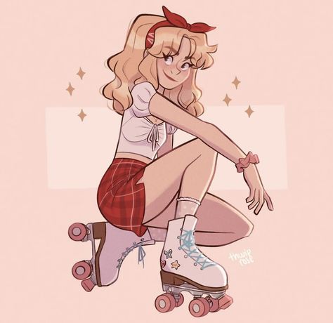 Pretty Drawings, Pinturas Disney, Hair Natural, Cute Little Drawings, Roller Skates, Cute Art Styles, Sketchbook Art Inspiration, Drawing Base, Art Inspiration Drawing