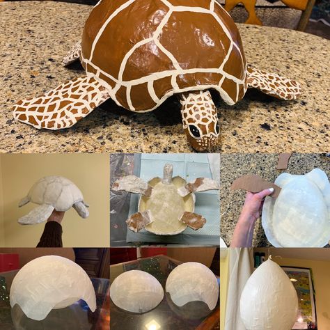 Papier Mache Octopus, Kids Paper Mache Projects, Animal Paper Mache, Paper Mache Sea Turtle, Paper Mache Animals For Kids, Paper Mache Ocean Animals, Cardboard Sea Animals, Paper Mache Sea Animals, Paper Mache Sea Creatures