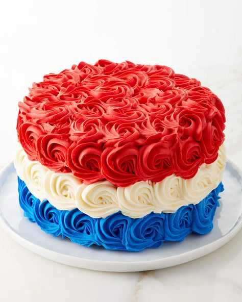 Red, White, and Blue Rosette Cake, 6"#affiliate Blue Rosette Cake, Red White Blue Cake, Red White And Blue Cake, Patriotic Cake, Fourth Of July Cakes, Blue Birthday Cakes, Inside Cake, 4th Of July Cake, Rosette Cake