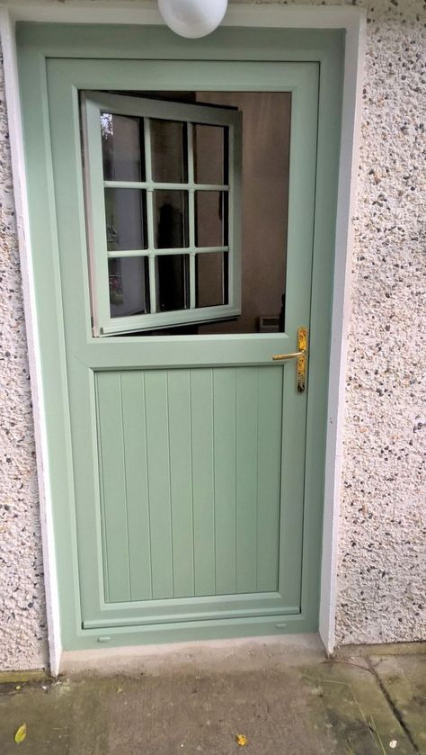 Cottage Door Exterior, Cottage Kitchen Door, Cottage Glass Front Door, Green Door And Windows, Cottage Door Ideas, Cottage Core Front Door, Back Door With Window, Cottage Core Door, Dutch Front Door