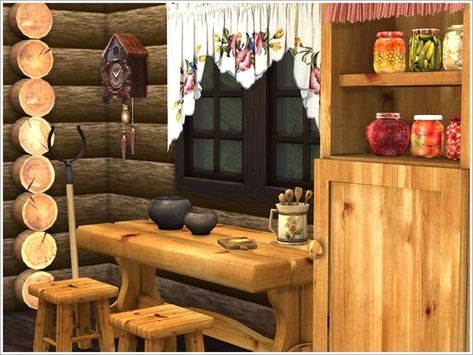 Severinka_'s Forest hut set Sims 4 Log Cabin Cc, Sims 4 Rustic Cc, House In Country, Forest Hut, Log Wall, Cabin Furniture, A Small House, Log Cabin Decor, Sims Building