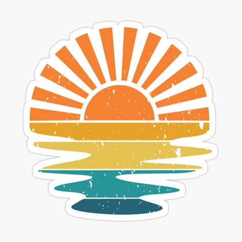 Get my art printed on awesome products. Support me at Redbubble #RBandME: https://www.redbubble.com/i/sticker/Retro-sunset-by-Printablebyouma/148531798.EJUG5?asc=u Aura Stickers, Journal Essentials, Sunset Sticker, Optical Illusion Drawing, Surf Stickers, Sticker Design Inspiration, Illusion Drawings, Sticker Retro, Adventure World