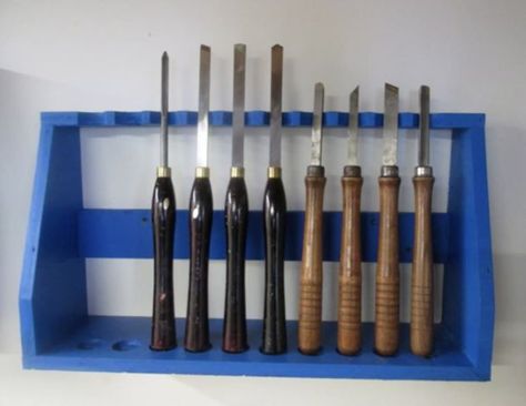 Hi everyone! There are lots of designs out there for lathe chisel racks and various types of carts that you can build to hold all of your lathe scrapers and gouges. ... Chisel Storage, Chisel Rack, Lathe Chisels, Woodturning Tools, Woodworking Shop Layout, Wood Turning Lathe, Lathe Projects, Shop Projects, French Cleat