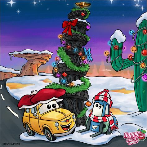 Disney Happy Color Christmas Cars Christmas Cars, Cars Pixar, Disney Christmas Tree, Christmas Tree Pictures, Christmas Cutouts, Disney Paintings, Cars Coloring Pages, Christmas Doodles, Disney Colors