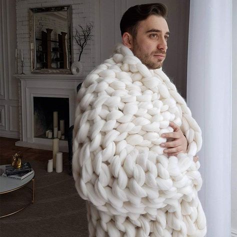 Amazon.com: clootess Chunky Knit Blanket Merino Wool Hand Made Throw Boho Bedroom Home Decor Giant Yarn (Ivory White 80x100) : Home & Kitchen Mens Valentines Day Gifts, Knot Blanket, Big Blanket, Giant Knit Blanket, Big Knit Blanket, Giant Yarn, Blanket Knitted, Arm Knitting Blanket, Big Yarn