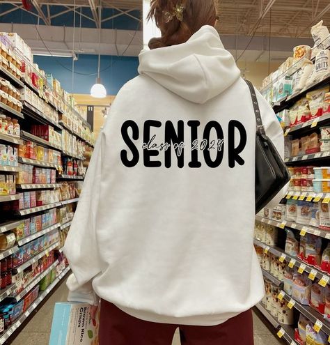 Senior Design Shirts, Senior Ideas Shirt, Senior Cheer Sweatshirt, Senior Class Of 2024 Shirt Ideas, Senior Year Hoodies, Senior Sweatshirts Ideas 2024, Senior Crewneck Ideas, Senior Class Shirts 2024, Grad Hoodies Design