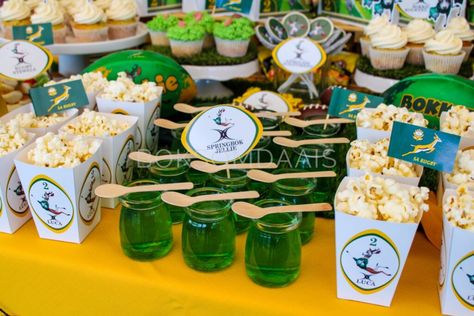 Rugby Party Ideas Kids, Rugby Snacks, Springbok Rugby Party, Rugby Party Ideas, Rugby Birthday Party, Boutique Events, Rugby Party, Rugby Birthday, South African Rugby