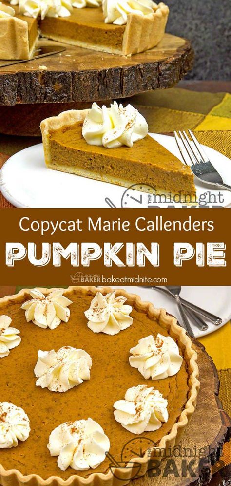 Pumpkin pie isn't just for Thanksgiving! Try this amazing copycat recipe and you'll be serving it year round. Marie Callenders Recipes, Frozen Pumpkin Pie, Yummy Pies, Pumpkin Tarts, Peach Pie Recipes, Frozen Pumpkin, Amazing Meals, Pumpkin Custard, Pumpkin Pie Mix