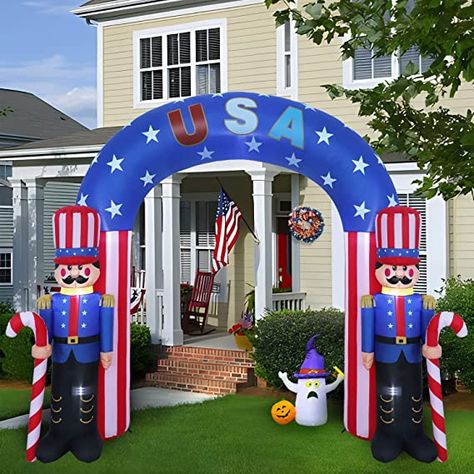 GREAT 4TH OF JULY DECORATION: Outdoor 4th of July inflatable decoration has built-in bright LED lights to keep your house still full of charm on 4th of July night. The LED lights inside the inflatable dinosaur can create more patriotic holiday atmosphere and bring more joy to your family, friends and neighbors. Outdoor Backdrops, 4th Of July Photos, Inflatable Decorations, 4th Of July Decorations, Patriotic Holidays, Trunk Or Treat, Bright Led Lights, July 4th, Fourth Of July