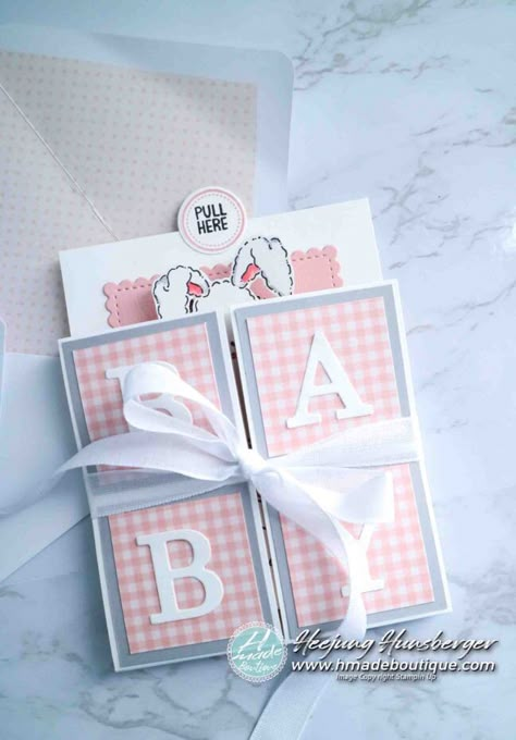 Triple Pop-up Cube Baby Card – H MADE BOUTIQUE Baby Cards Stampin Up Ideas, New Baby Cards Handmade, Baby Cards Handmade Girl, New Baby Girl Cards, Baby Card Ideas, Handmade Baby Cards, Stampin Up Baby Cards, Pop Out Cards, Baby Birthday Card