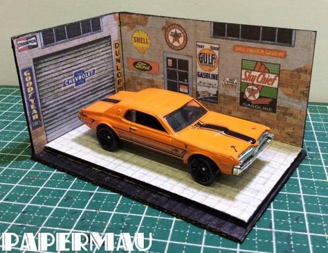 Diorama Garage 1/64, Diorama 1:64, Paper Model Car, Origami Elephant, Hot Wheels Garage, Miniature Bases, Paper Planes, Glitter Houses, Paper Toy