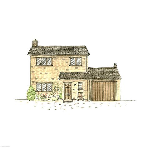 Number 4. Privet Drive House 4 Privet Drive, House Doodle, House Quilt Patterns, Watercolor House Painting, Cottage Painting, Number Four, Harry Potter Drawings, House Illustration, Cottage Art