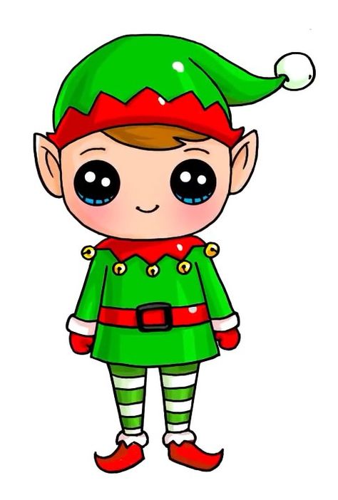 Duende Elf Drawing, Doodles Kawaii, Drawing Easy Step By Step, Kawaii Girl Drawings, Easy Christmas Drawings, Elf Drawings, Arte Do Kawaii, Kawaii Disney, Drawing Step By Step