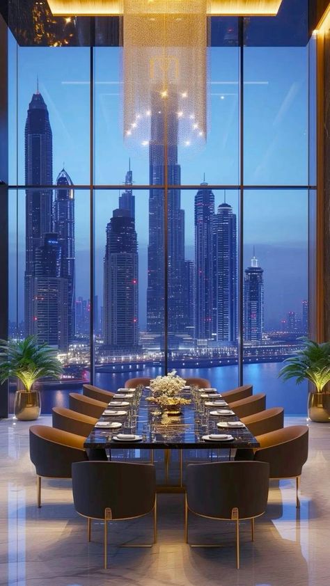 Dubai Penthouse Luxury, Billionaire Penthouse, Billionaire Apartment, Penthouse Dining Room, Old Money Interior Design, Luxury Modern Apartment, Dubai Penthouse, Old Money Interior, Penthouse Decor