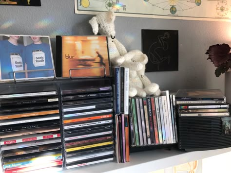 Cd Display Ideas, Carrie Core, Cd Display, Kpop Desk, Cd Rack, Physical Media, Ok Computer, Uni Room, Room Mom