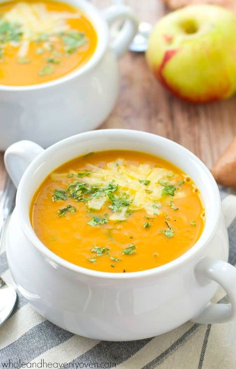 Sweet Potato Apple Soup, Turkey Pot Pie Soup, Sweet Potato Apple, Simply Food, Apple Soup, Pot Pie Soup, Sweet Potato And Apple, Fall Soup Recipes, Vitamix Recipes