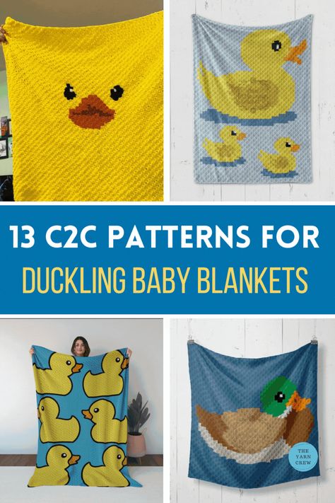 These C2C duck baby blanket patterns are perfect for gift-giving, especially when you don't know the gender of the baby. You can also use these duck blanket patterns to crochet duck blankets as gifts for teens or adults. These patterns are complete with helpful tips and guides. Skip the searching and go straight to making your favorite duck baby blanket. Our collection of C2C Duck Baby Blankets has direct link to each pattern and preview info on each design. Crochet Duck Blanket, Crochet Nursery, Knitted Baby Blanket, Tunisian Crochet Patterns, Baby Ducks, Baby Blanket Knitting Pattern, C2c Crochet, Crochet Home Decor, Baby Blanket Pattern