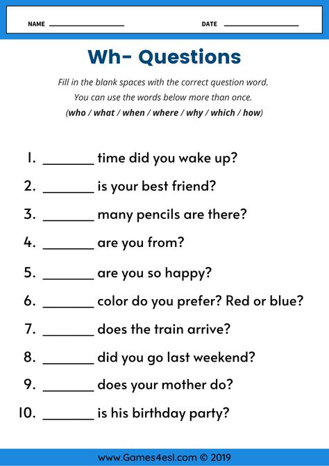 An ESL Worksheet To practice Wh questions including who, what, when, where, why, which, and how. Esl Who What When Where Why, Who When Where Wh Questions, What Where Who Worksheet, When Where Who What, Question Sentences Worksheets, What When Where Worksheet, Who What Where Worksheets, Where When Why How, How Questions