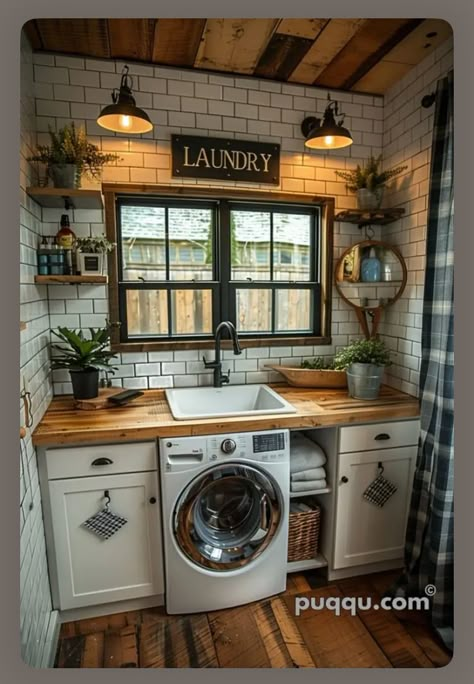 Cosy Laundry Room, Laundry Room Powder Room Combo, Laundry Shoot Ideas, Laundry In The Kitchen, Laundry Pantry Combo Ideas, Rustic Laundry Room Ideas, Pretty Laundry Room, Bathroom Laundry Room Combo, Duplex Renovation