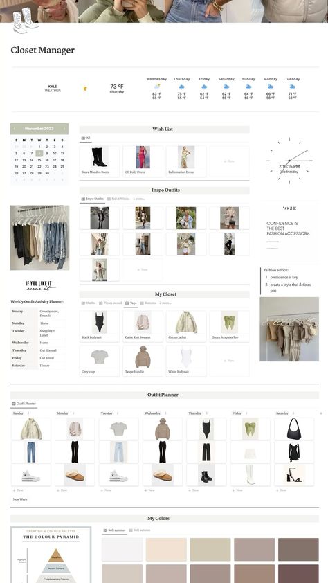 Notion Template Capsule Wardrobe, Notion Closet Template, Notion Database Template, Notion Fashion Template, Outfit Planning Organization, Notion Outfit Planner, Notion Wishlist Ideas, Outfit Planner Template, Notion Wardrobe Template