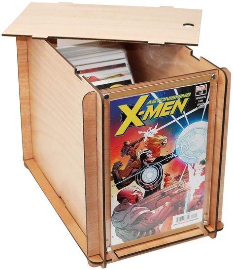 Storage That’s Not Embarrassed To Be Displayed: Sure, you could dump your comic heroes into a boring cardboard comic box, file box or a dark, black plastic crypt. Or, you can store them in a light controlled comic storage box with clear viewing window that gives you an eyegasm instead. Comic Book Box Storage, Comic Storage, Comic Book Display, Comic Box, Comic Book Storage, Hobby Storage, Box File, Comic Boards, Book Sleeves