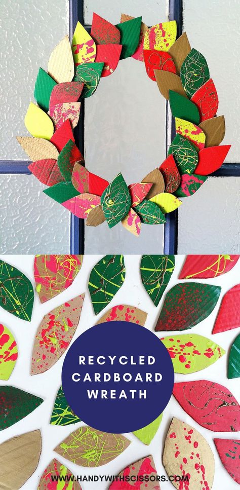 Make a collaborative Christmas wreath using recycled cardboard. Christmas Recycled Crafts, Cardboard Wreath, Recycled Christmas Gifts, Silly Crafts, Recycled Crafts For Kids, Cardboard Ideas, Recycle Craft, Recycled Christmas, Recycled Crafts Kids