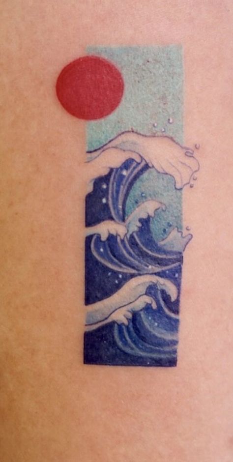 Ukiyo-e Tattoo Style, Japanese Waves Tattoo Design, Japanese Mountain Tattoo, Japanese Wave Tattoos, Colored Tattoo, Wave Tattoo Design, Pineapple Tattoo, Japanese Mountains, Cherry Blooms