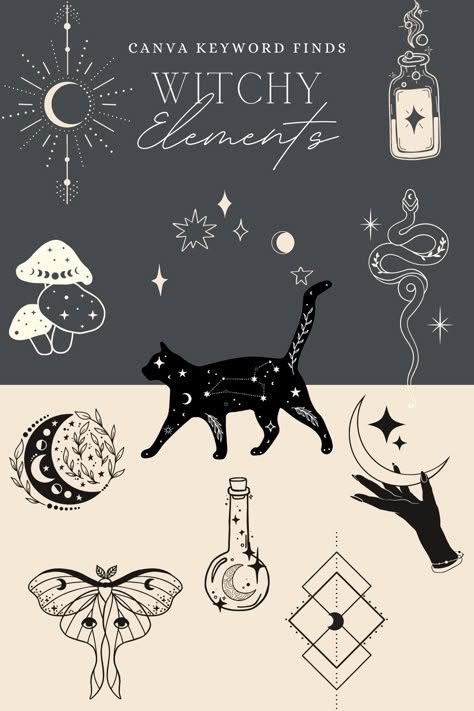 Witchy Designs Simple, Witchy Canva Elements, Witchy Fonts Canva, Witchy Branding Design, Witchy Website Design, Witchy Graphic Design, Witchy Logos, Witchy Branding, Witchy Fonts