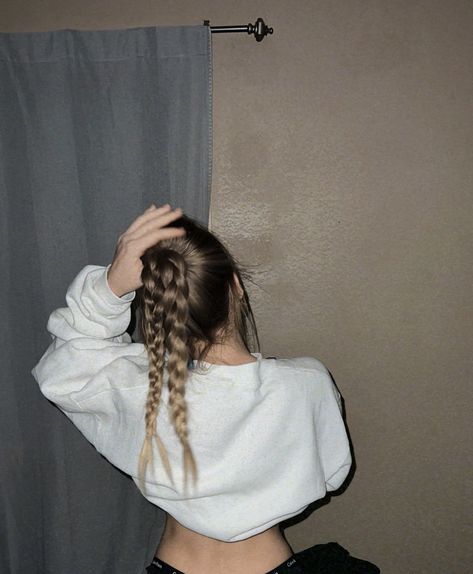 Tiny Braid Into Ponytail, Double Braid Into Ponytail, Triple Braid Ponytail, Double Ponytail Braid, Pony Tailed Hairstyle Braid, Double Plaits Hairstyles, Double Braids Ponytail, Braided Pony Tailed Hairstyle, Double Plaits