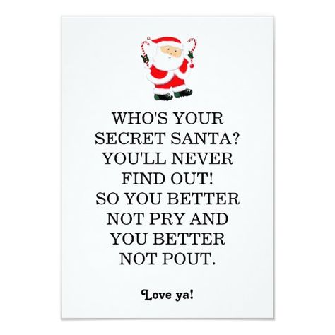 Secret Santa Christmas Cards | Zazzle.com Secret Santa Notes For Coworkers, Secret Santa Notes, Secret Santa Cards, Secret Santa Messages, Secret Santa Note, Secret Santa Rules, Secret Santa Poems, Secret Santa Form, 10 Secret Santa Gifts