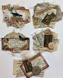 Paper Cluster Embellishments, Diy Ephemera Embellishments, Junk Journal Clusters, Scrapbook Embellishments Ideas, Word Embellishments, Scrapbook Clusters, Fabric Clusters, Paper Clusters, Cluster Embellishments