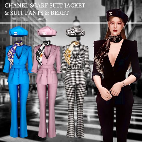 [RIMINGS] CHANEL Scarf Suit Jacket & Pants & Beret | RIMINGs on Patreon Chanel Scarf, Sims 4 Body Mods, Sims 4 Gameplay, Sims 4 Teen, Sims 4 Dresses, The Sims 4 Download, Sims 4 Toddler, Sims4 Clothes, Normal Map