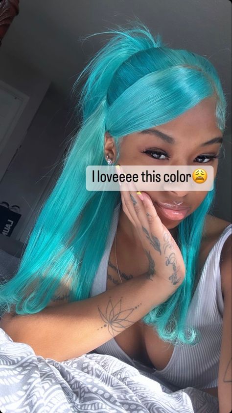 Pink And Blue Hair Black Women, Teal Hair Black Women, Teal Braids, Teal Wig Black Women, Teal Wig Hairstyles, Blue Hair Black Women Wig, Blue Wig On Light Skin, Teal Lace Front Wig, Teal Wig Install